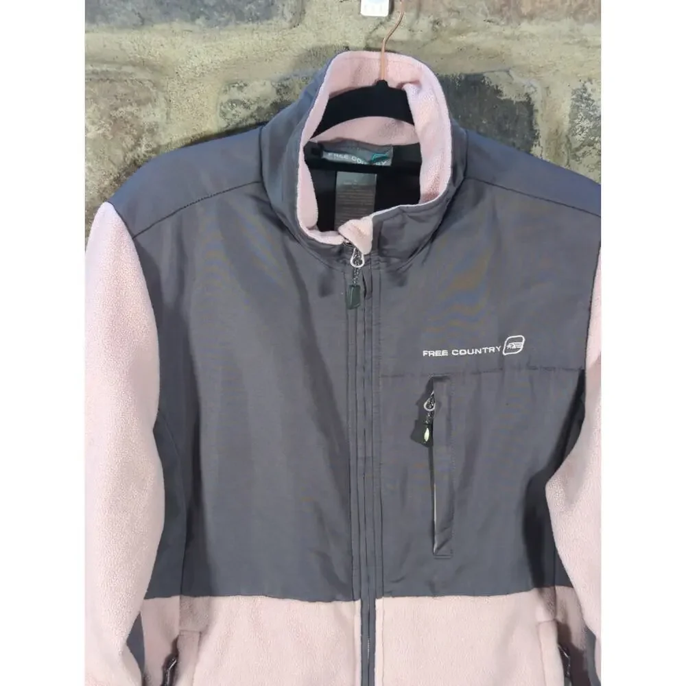 Free Country Jacket Woman's Medium Pink Gray Fleece Full Zip Gorpcore Outdoors‎